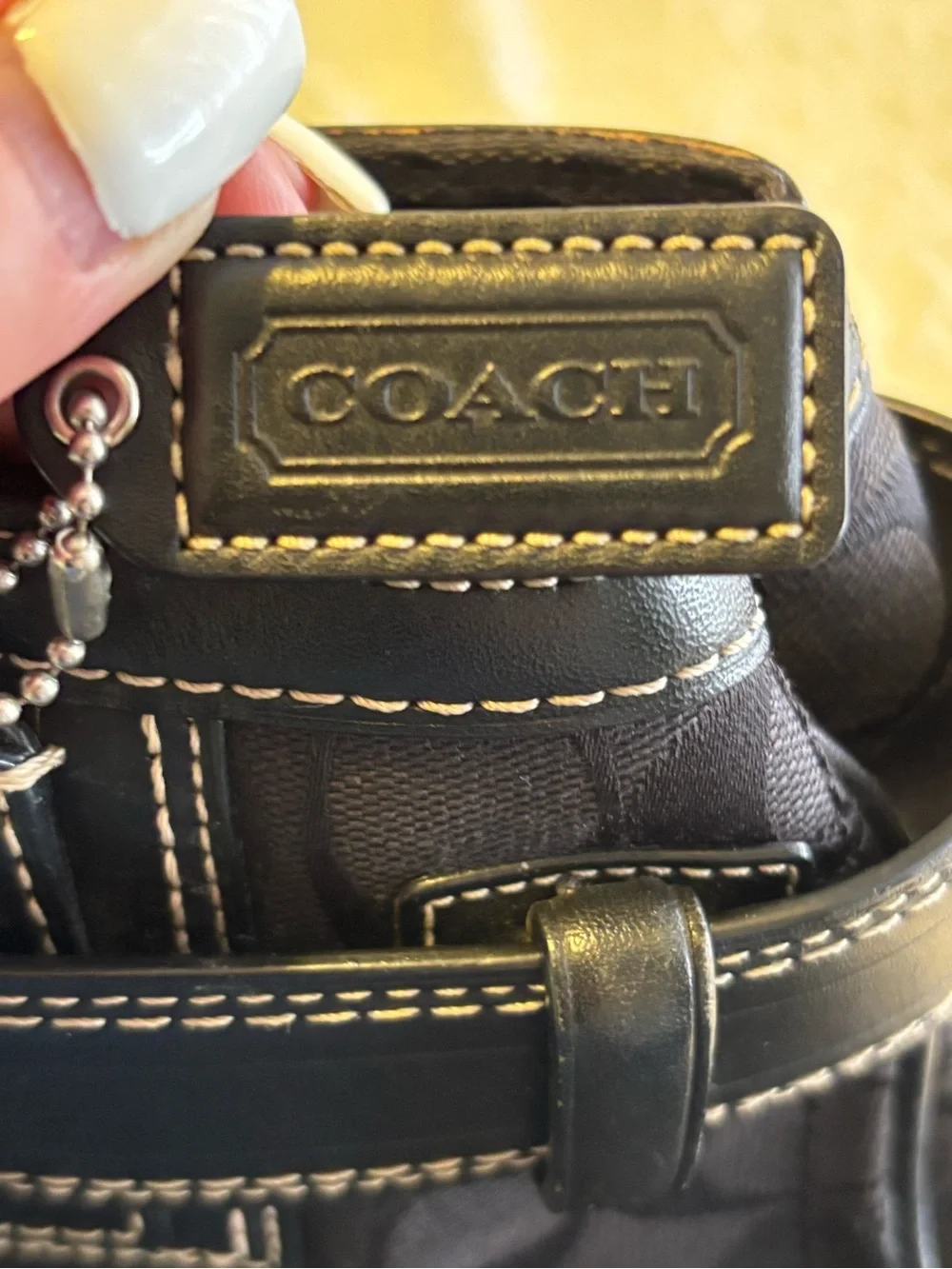 Vintage Coach Black Signature Leather/Canvas Satchel Bag with Silver Hardware